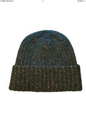 Club Monaco Teal Beanie Torrie Hat Metallic Alpaca Wool Italian Yarn Chapeaux